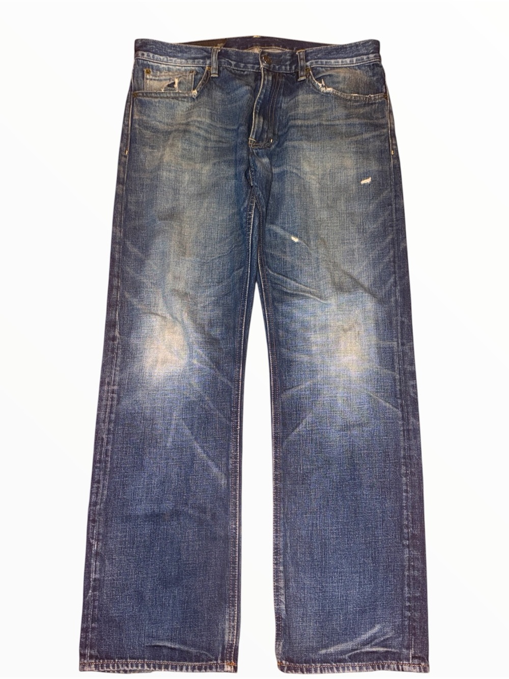 Armani Exchange Relaxed Straight Men's Blue Distressed Straight Leg Jeans